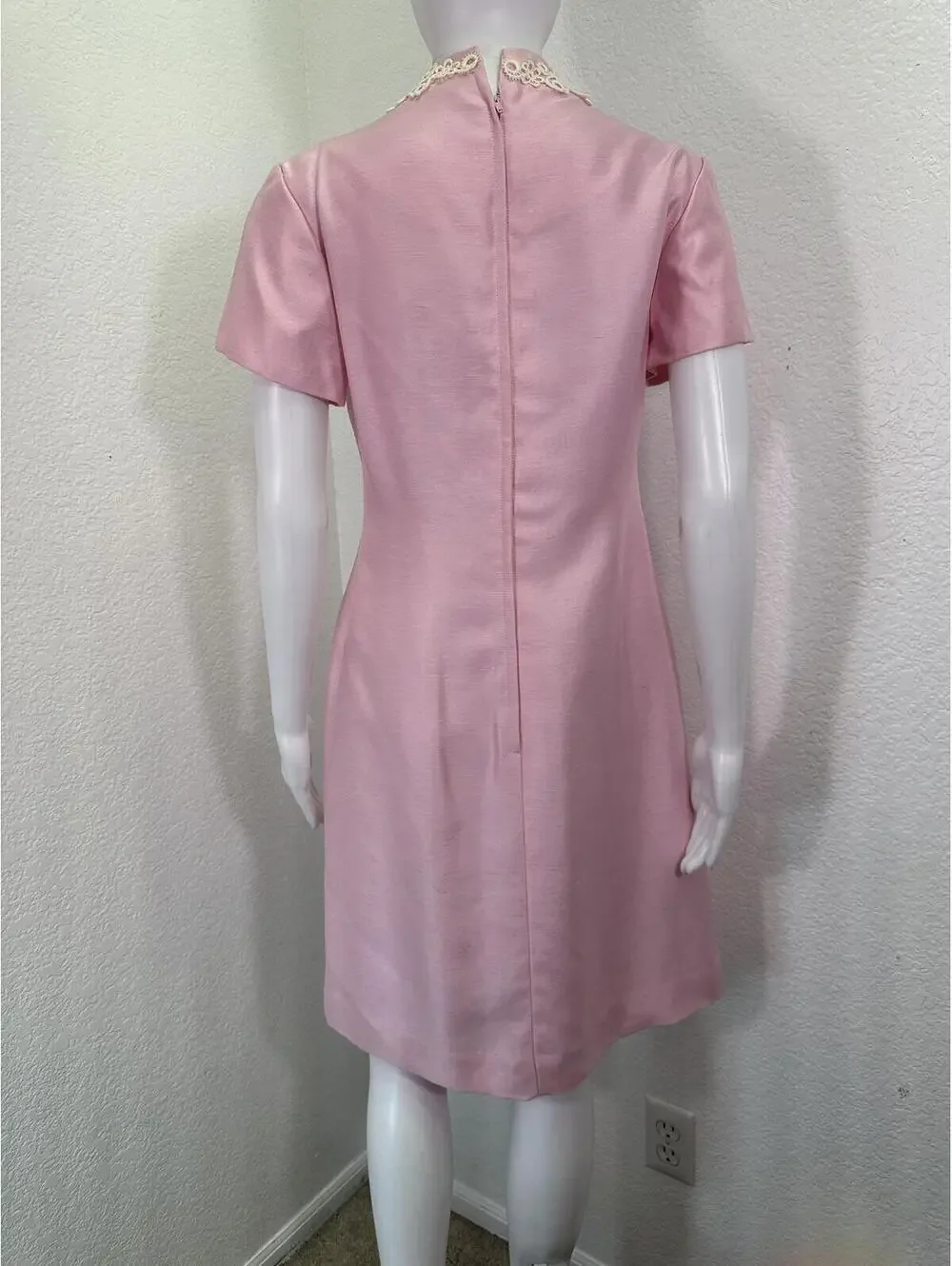 VTG 1960s Pastel Pink Occasion Dress + Coat Silk Blend Church Handmade Sz 8